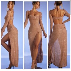 Champel Embellished Cowl Neck Maxi Dress in Nude